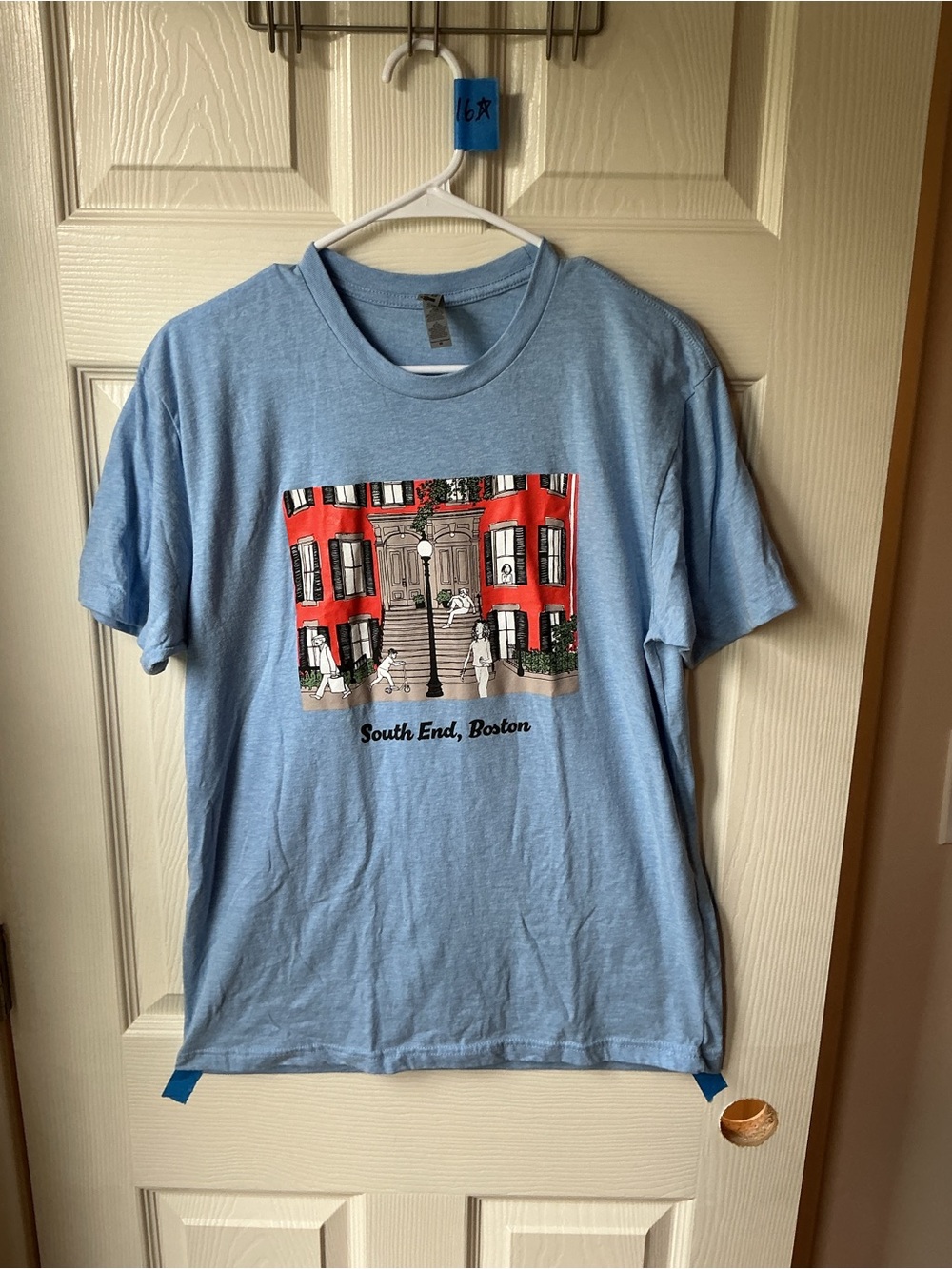 Next Level Apparel Light Blue Tee with Red South End Illustration
